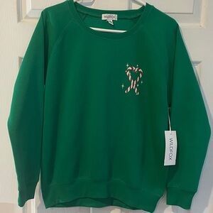 Wildfox Size Medium Festive Green Candy Cane Sweater (new)